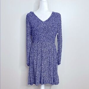 Old Navy navy and White smocked long sleeve A-Line Dress